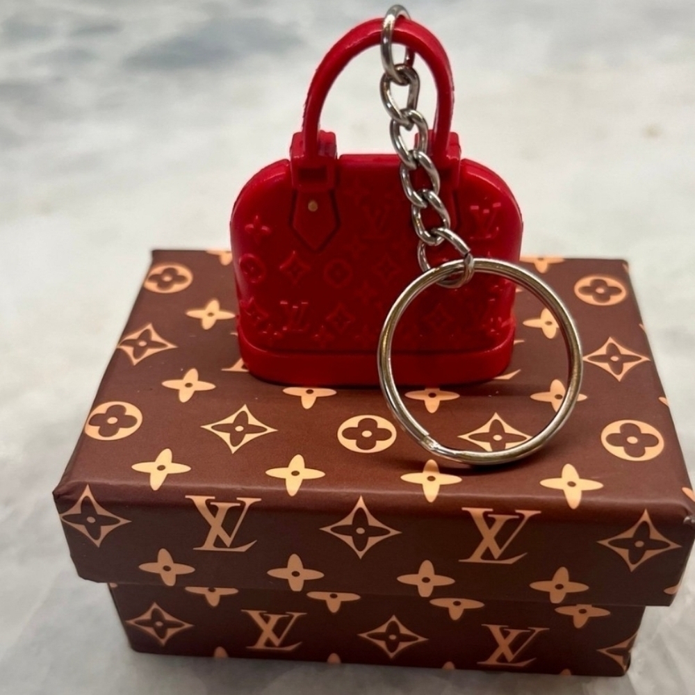 Designer Style Mini Bag Charm Keychain Red Purse - Picture 2 of 3